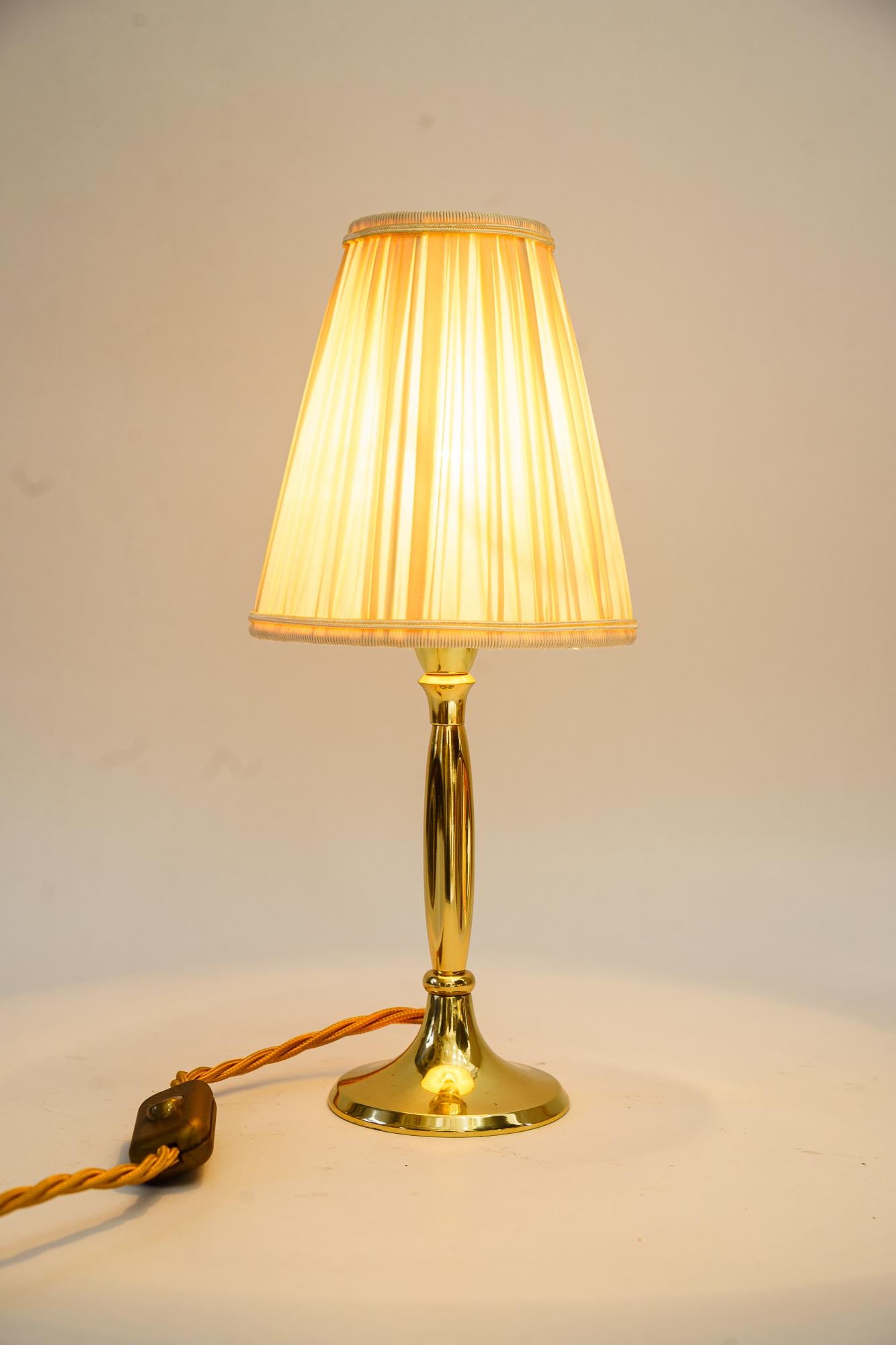 Brass Small Table lamp with fabric shade vienna around 1950s For Sale