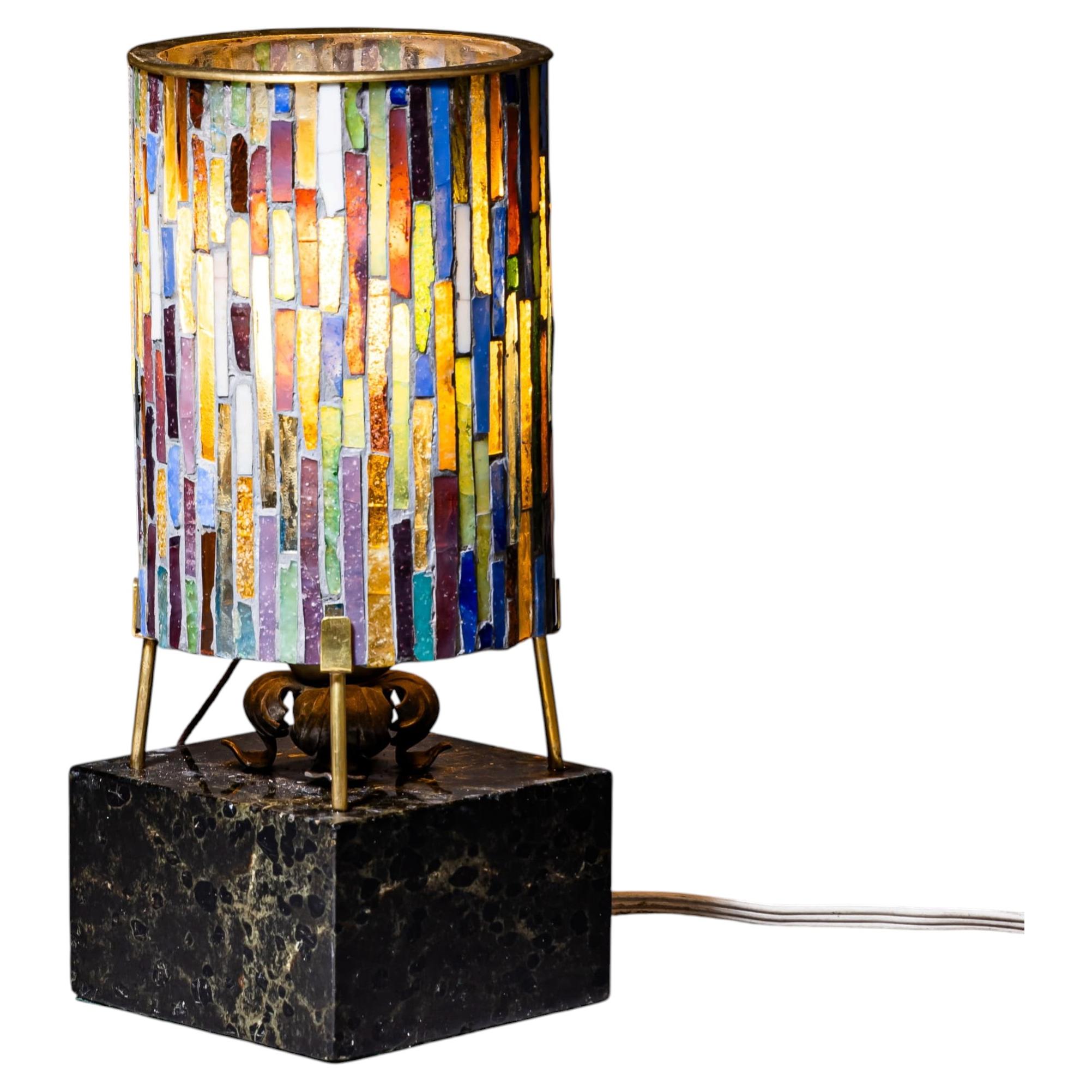 Small Table Lamp with Glass Shade, Mid-20th Century