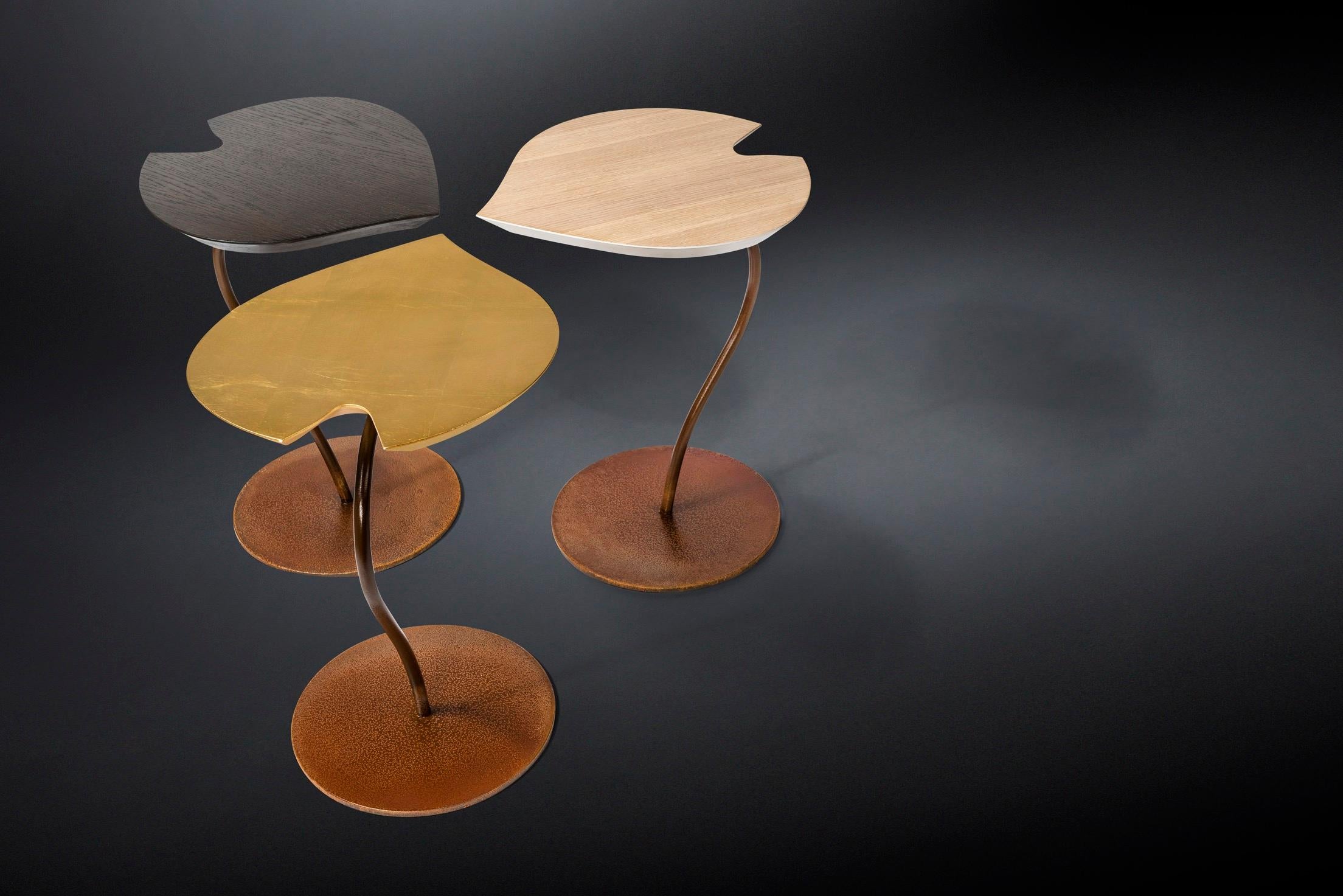 Lacquered Small Table Leaf in Wood, Top in Black Finish, Base in Metal Chrome Finish, Italy For Sale