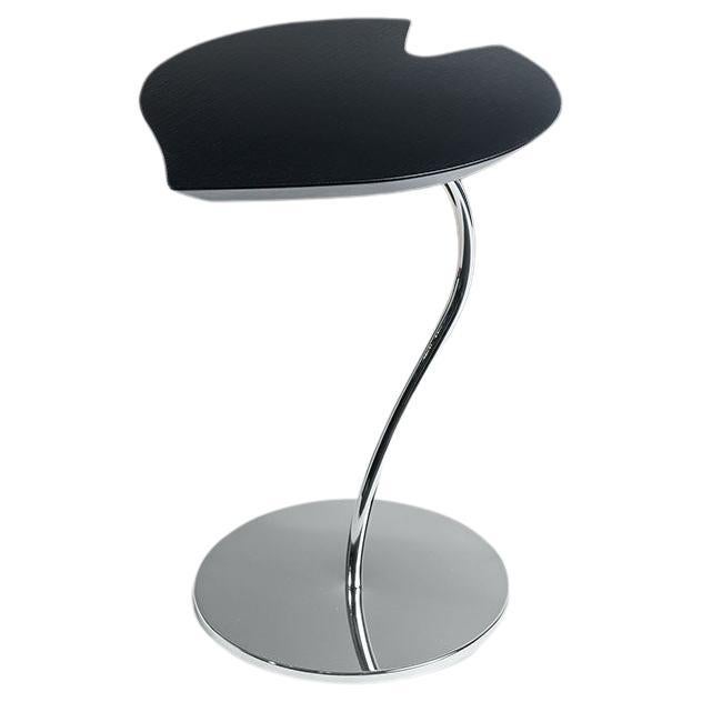 Small Table Leaf in Wood, Top in Black Finish, Base in Metal Chrome Finish, Italy For Sale