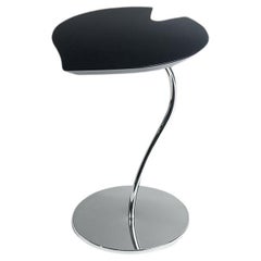 Small Table Leaf in Wood, Top in Black Finish,Base in Metal Chrome Finish, Italy
