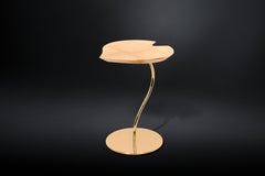 Small Table Leaf Wood, Golden Leaf Top, Metal Base 24KT Gold Finish, Italy