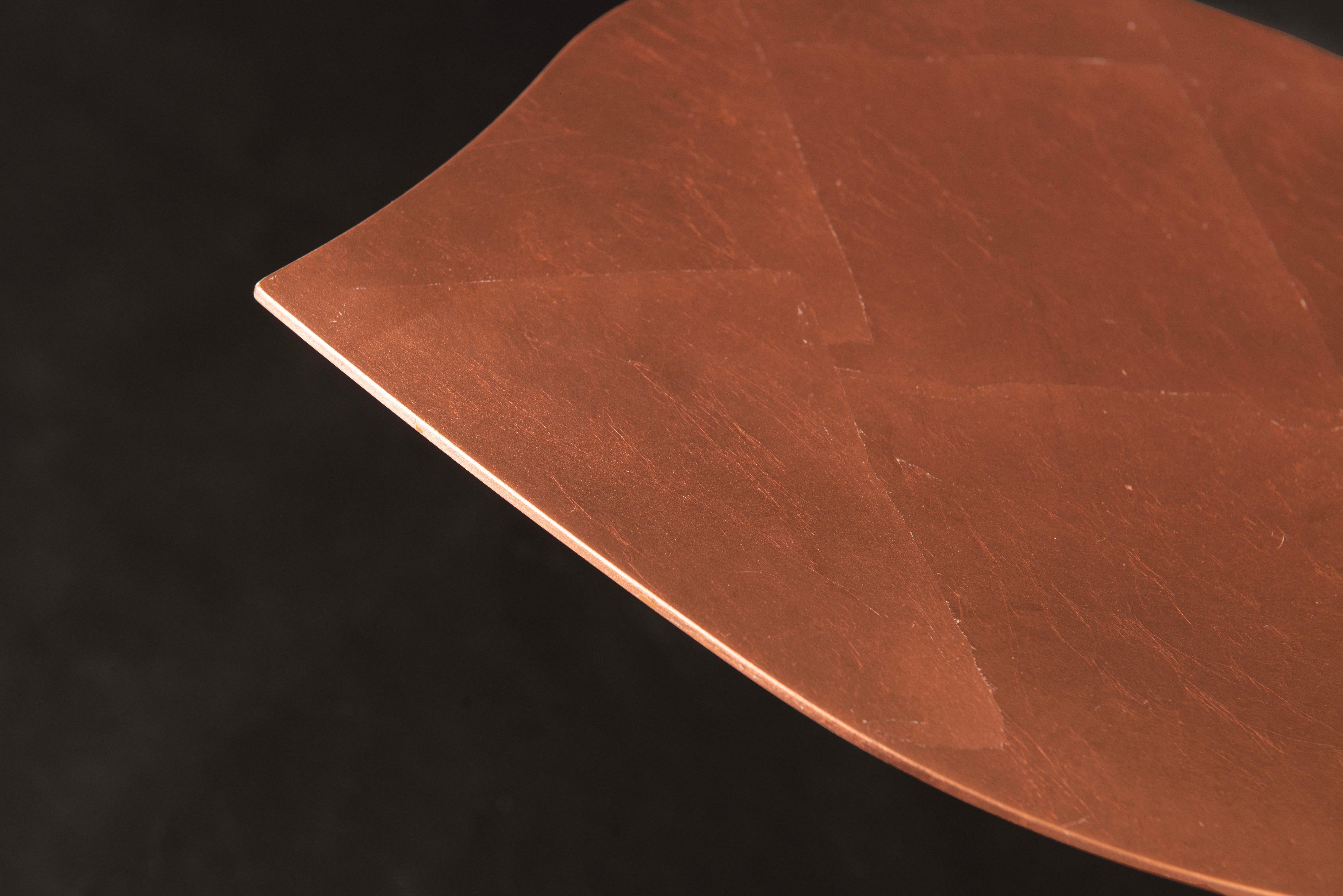 Small Table Leaf Wood, Top in Copper Leaf, Base in Metal Corten Finish, Italy In New Condition For Sale In Treviso, Treviso