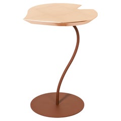 Small Table Leaf Wood, Top in Copper Leaf, Base in Metal Corten Finish, Italy