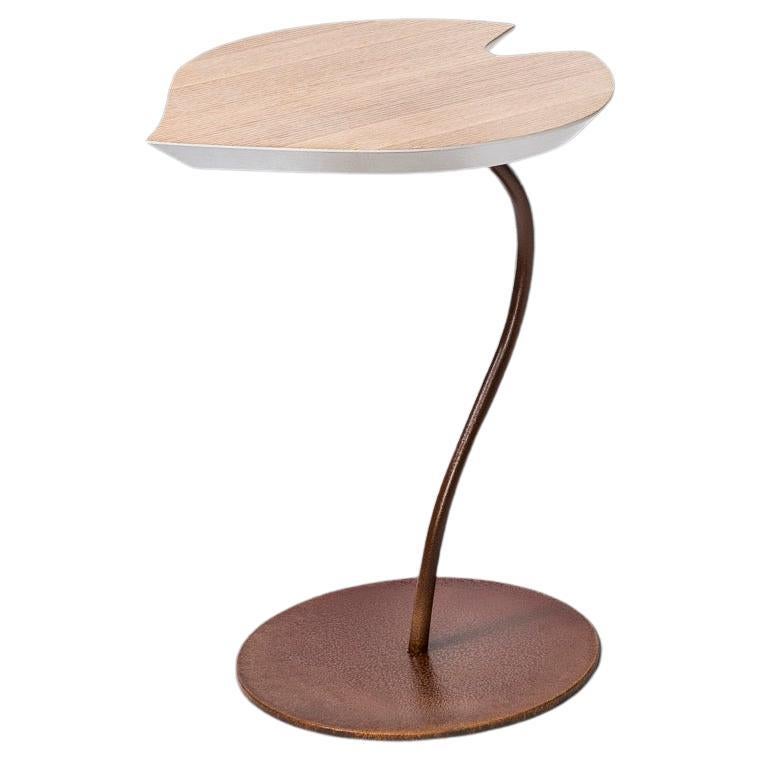 Small Table Leaf Wood, Top in Whitened Oak, Base in Metal Corten Finish, Italy For Sale