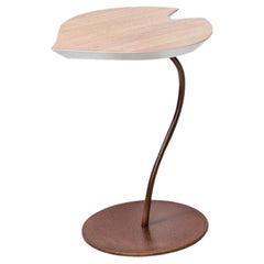 Small Table Leaf Wood, Top in Whitened Oak, Base in Metal Corten Finish, Italy