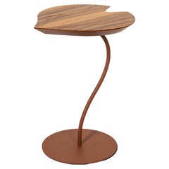 Small Table Leaf Wood, Walnut Canaletto Top, Base in Metal Corten Finish, Italy