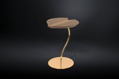 Small Table Leaf Wood, Walnut Canaletto Top, Metal Base 24KT Gold Finish, Italy