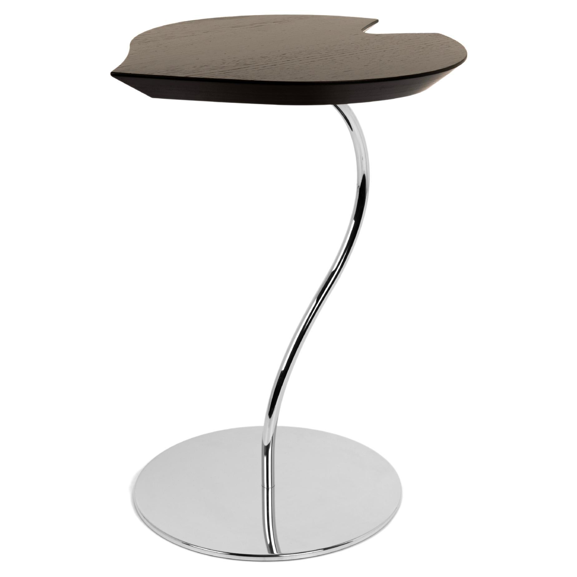 Small Table Leaf Wood, Wengé Oak Top, Base in Metal Chrome Finish, Italy For Sale