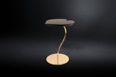 Small Table Leaf Wood, Wengé Oak Top, Metal Base 24KT Gold Finish, Italy