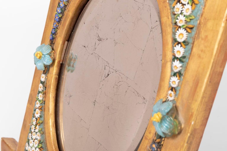 Small Table Mirror in Mosaic and Giltwood, 19th Century For Sale at 1stDibs