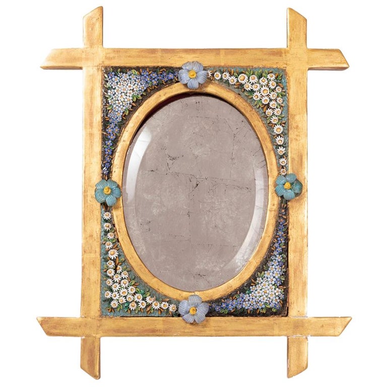 Small Table Mirror in Mosaic and Giltwood, 19th Century For Sale at 1stDibs