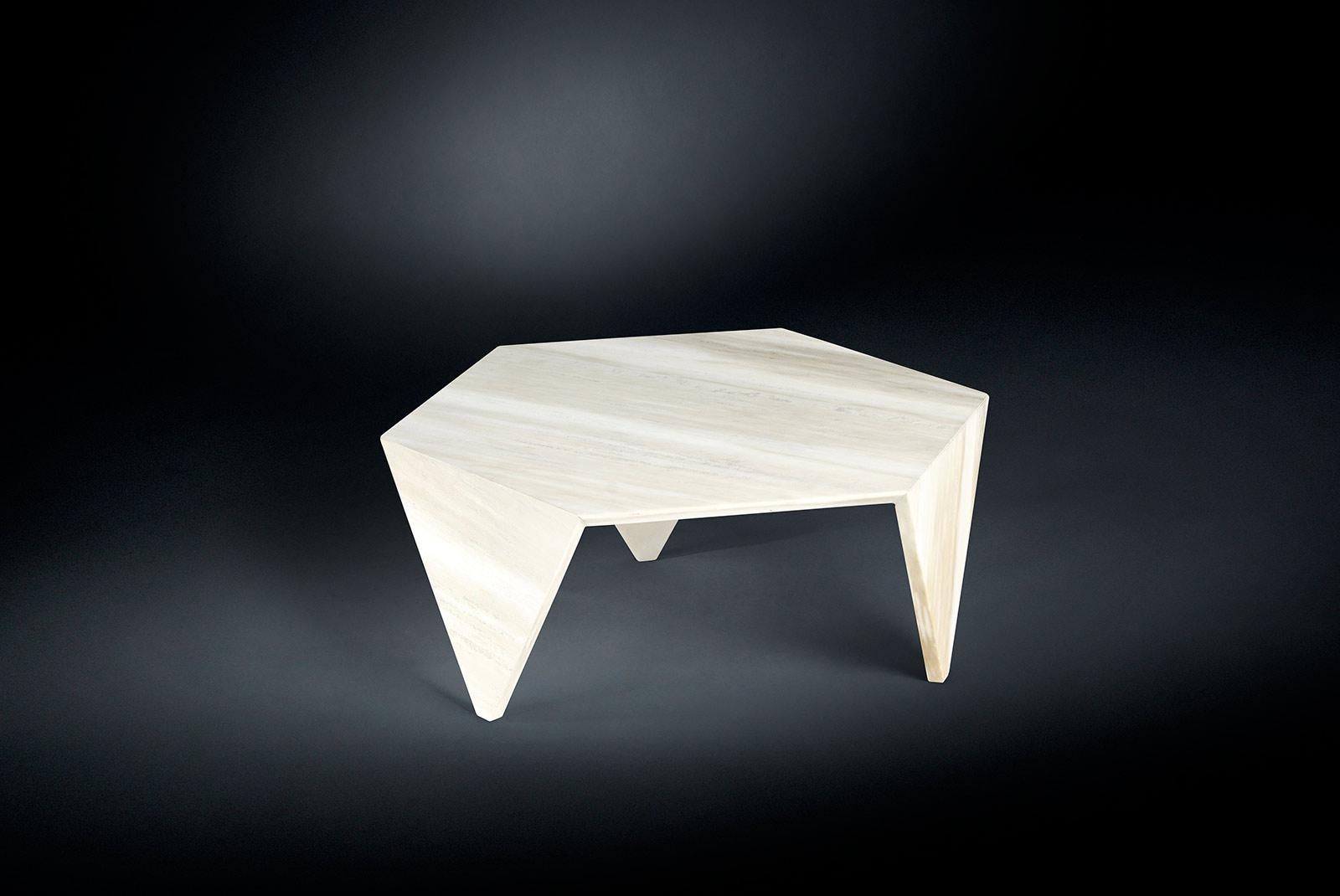 Modern Small Table Ruche, in Marble White New Calacatta, Italy For Sale