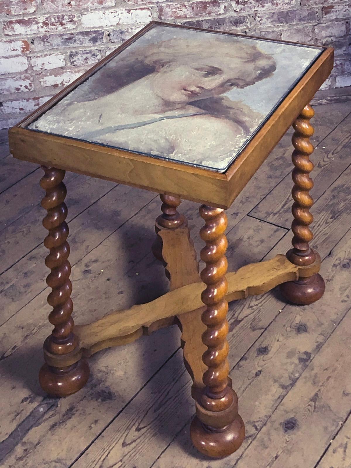 Louis XIV Petite table, le plateau est incrusté d'un cadre Fresco italien du 17ème siècle représentant Diane en vente