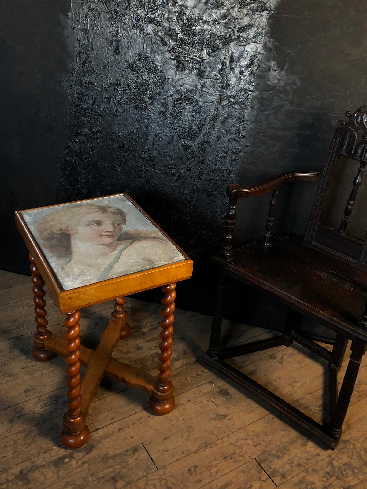 Small Table, the Top Inset with 17th Century Italian Fresco-Fragment of Diana In Good Condition For Sale In Troy, NY