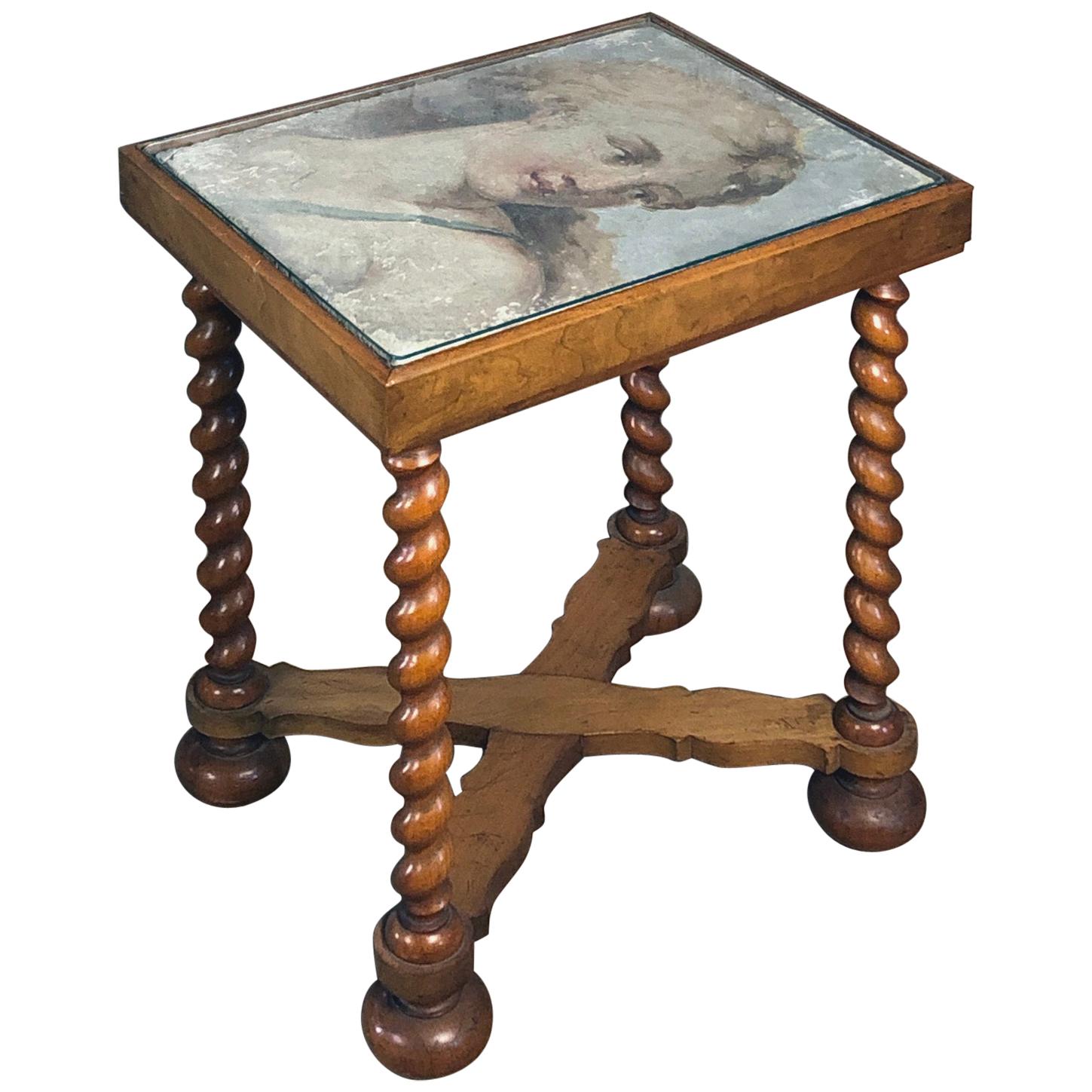 Petite table, le plateau est incrusté d'un cadre Fresco italien du 17ème siècle représentant Diane en vente