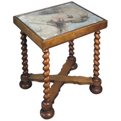 Small Table, the Top Inset with 17th Century Italian Fresco-Fragment of Diana