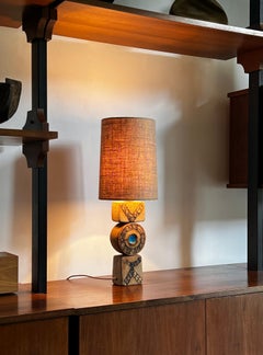 Small Table Totem Lamp with Blue Glass Detail by Bernard Rooke, England 1960s