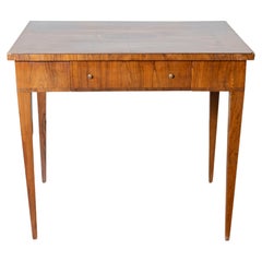 Antique Small Table Veneered In Olive Wood And Inlaid In Different Woods, 18th Century