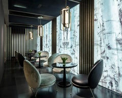 Small Table with Pedestal Polished Stainless Steel Top Vetrite Color on Demand