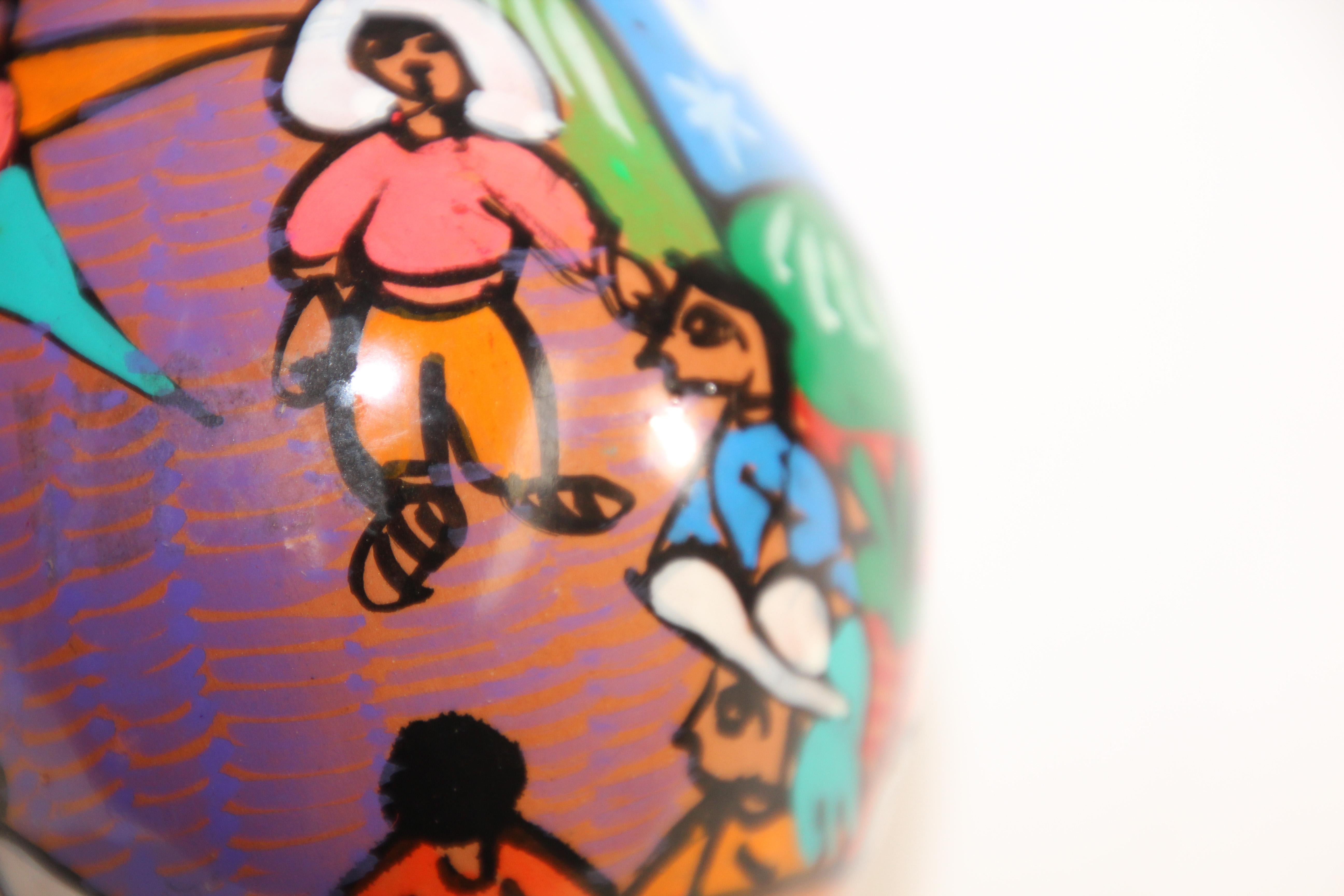 Fait main Petit vase en poterie mexicaine peint à la main en vente