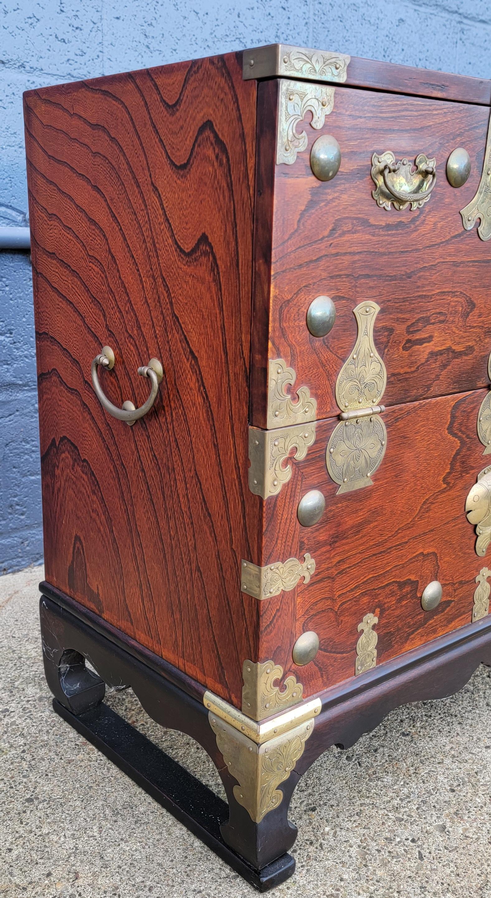 Brass Small Tansu Exotic Wood Cabinet