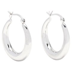 Small Tapered Hoop Earrings, 14K White Gold, Length 7/8 Inch, Classic White Gold