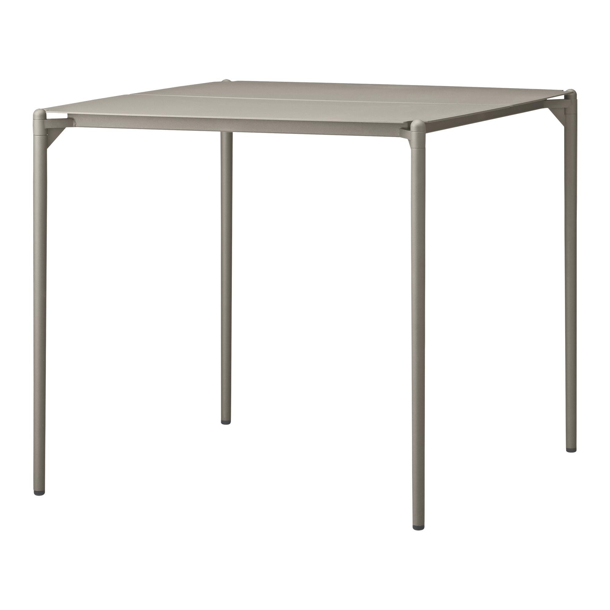 Small taupe minimalist table
Dimensions: D 80 x W 80 x H 72 cm 
Materials: Steel w. Matte powder coating & aluminum w. Matte powder coating
Available in colors: Taupe, bordeaux, forest, ginger bread, black and, black and gold.


Bring elegance