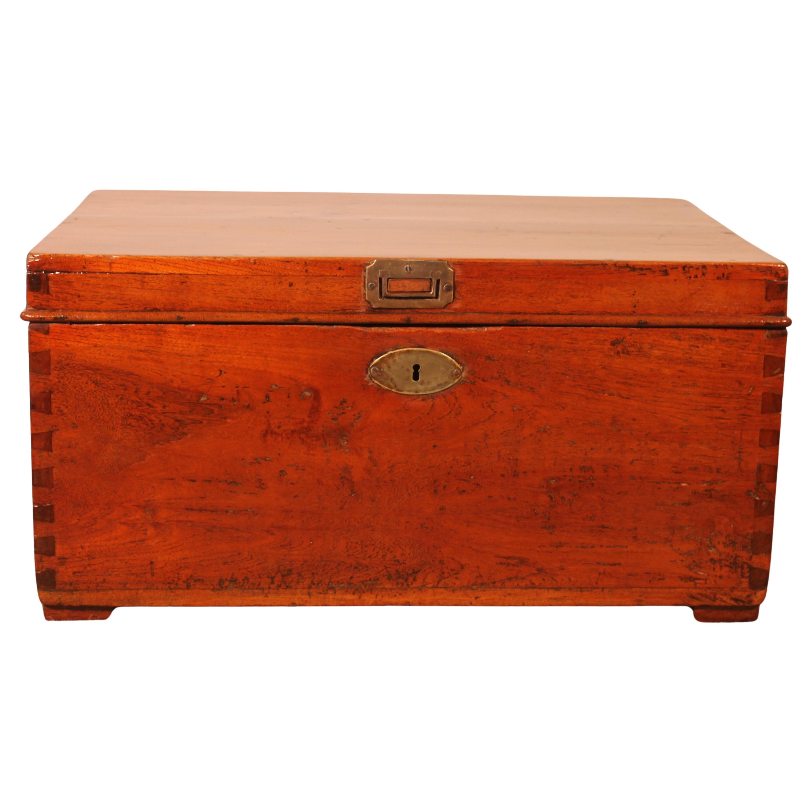 Small Teak Campaign Or Marine Chest - 19th Century