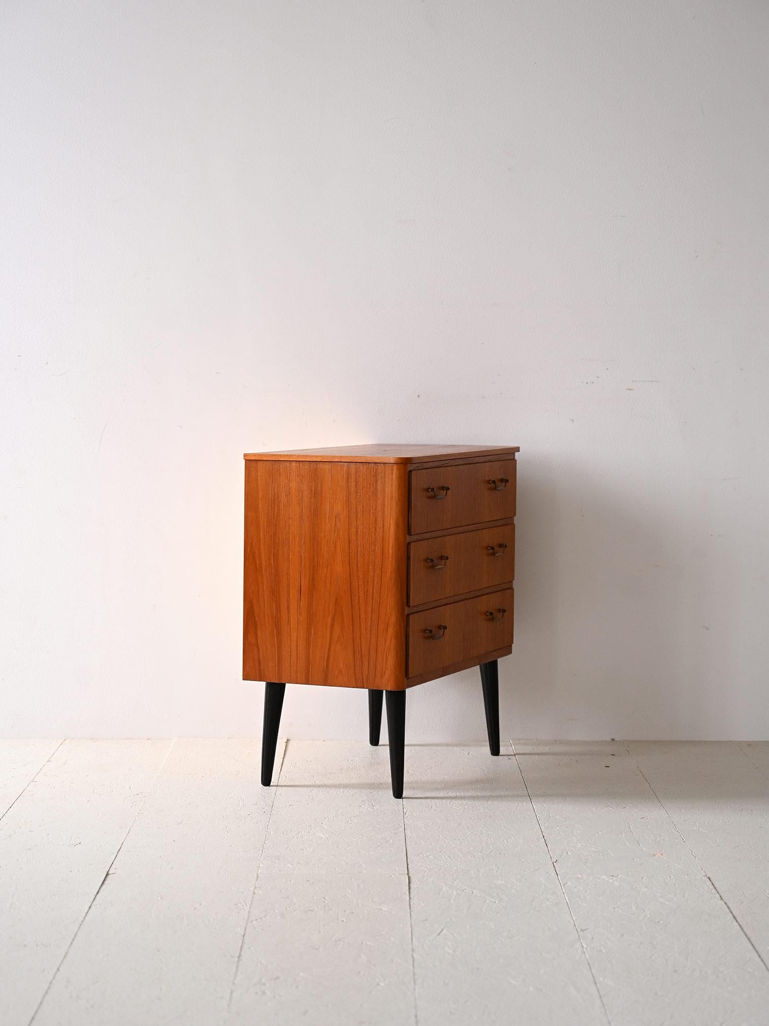 Scandinavian Modern Small teak chest of drawers with metal handles For Sale