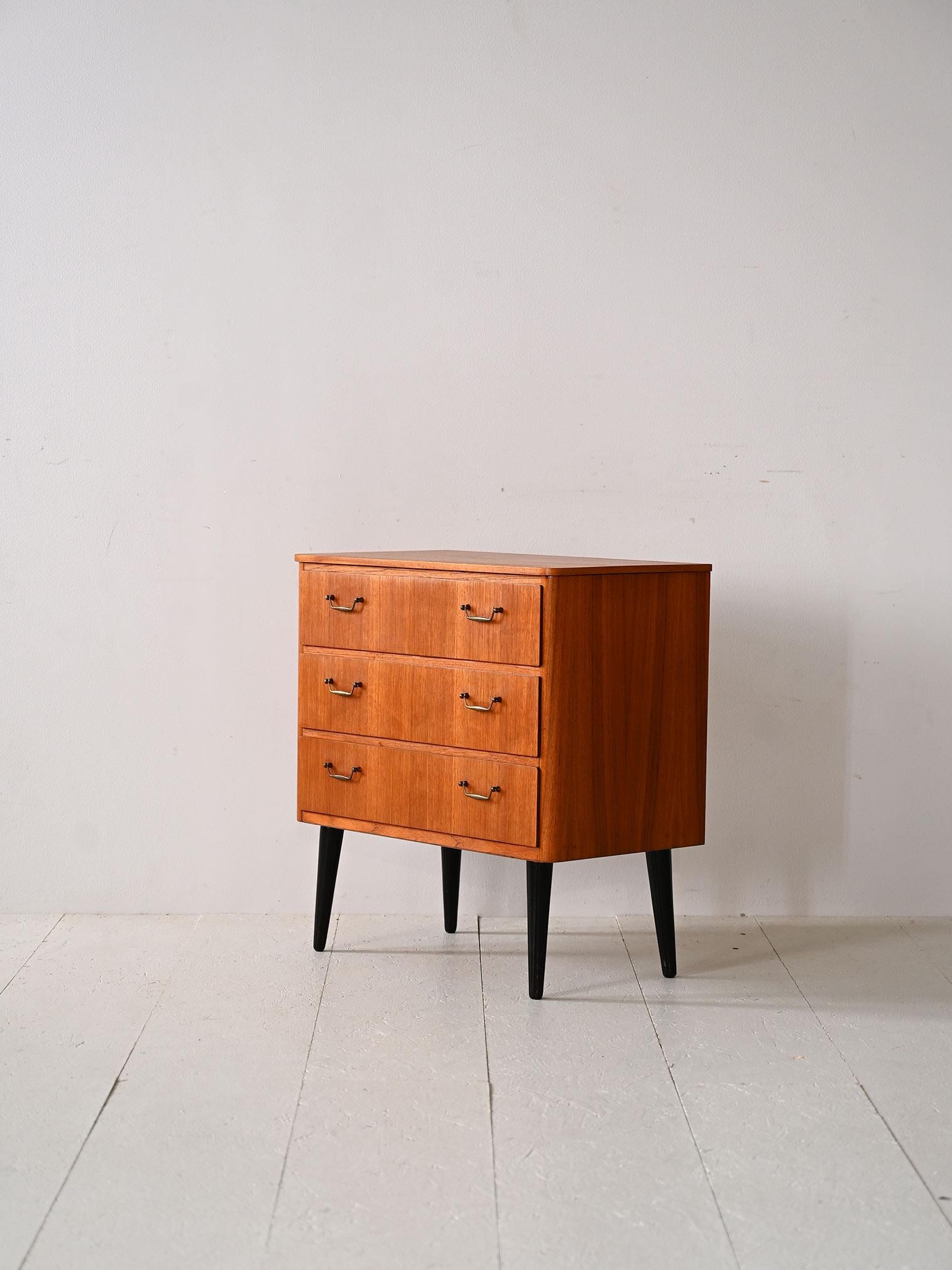 Scandinavian Small teak chest of drawers with metal handles
