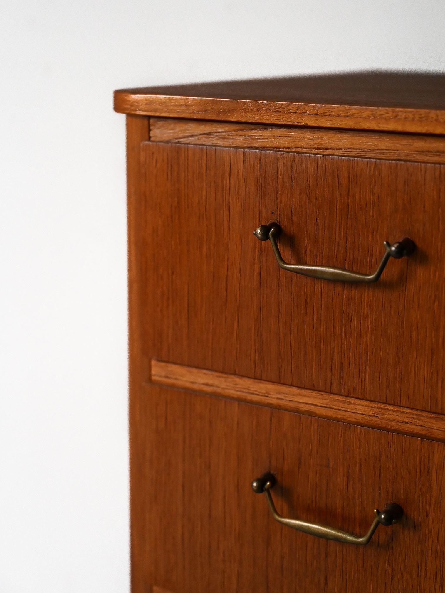 Mid-20th Century Small teak chest of drawers with metal handles For Sale