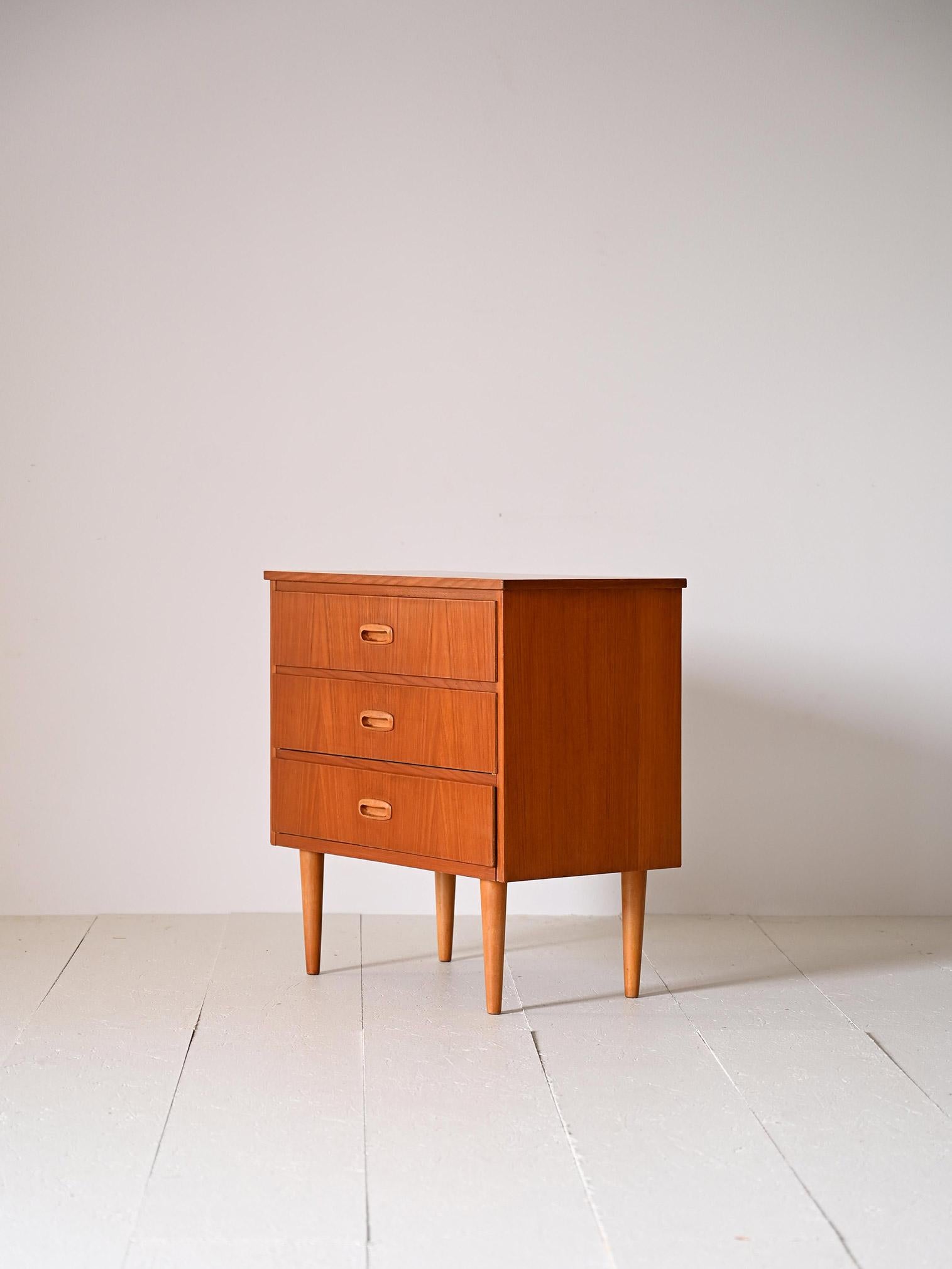 Scandinavian Small teak chest of drawers from the 1960s For Sale