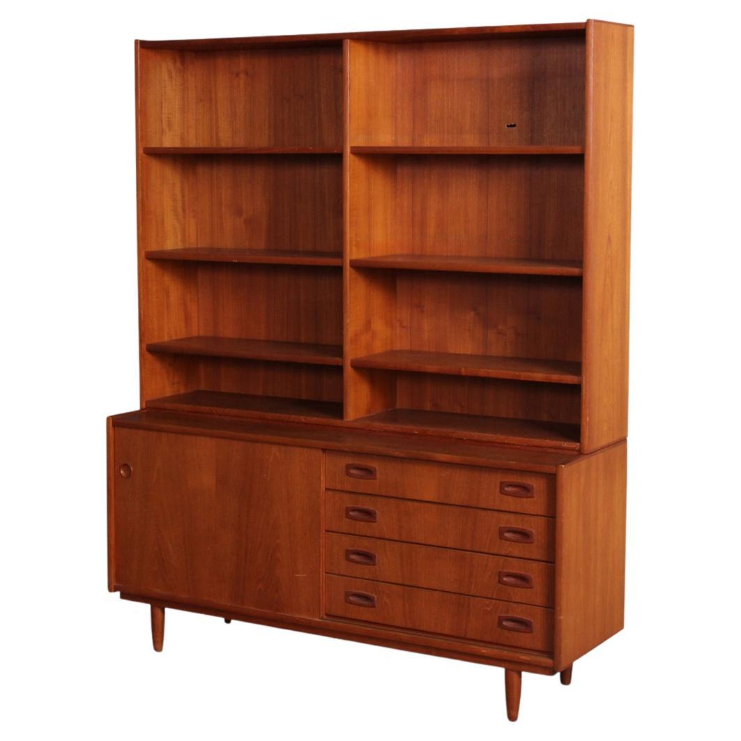 Small Teak Credenza with Bookcase Hutch Top