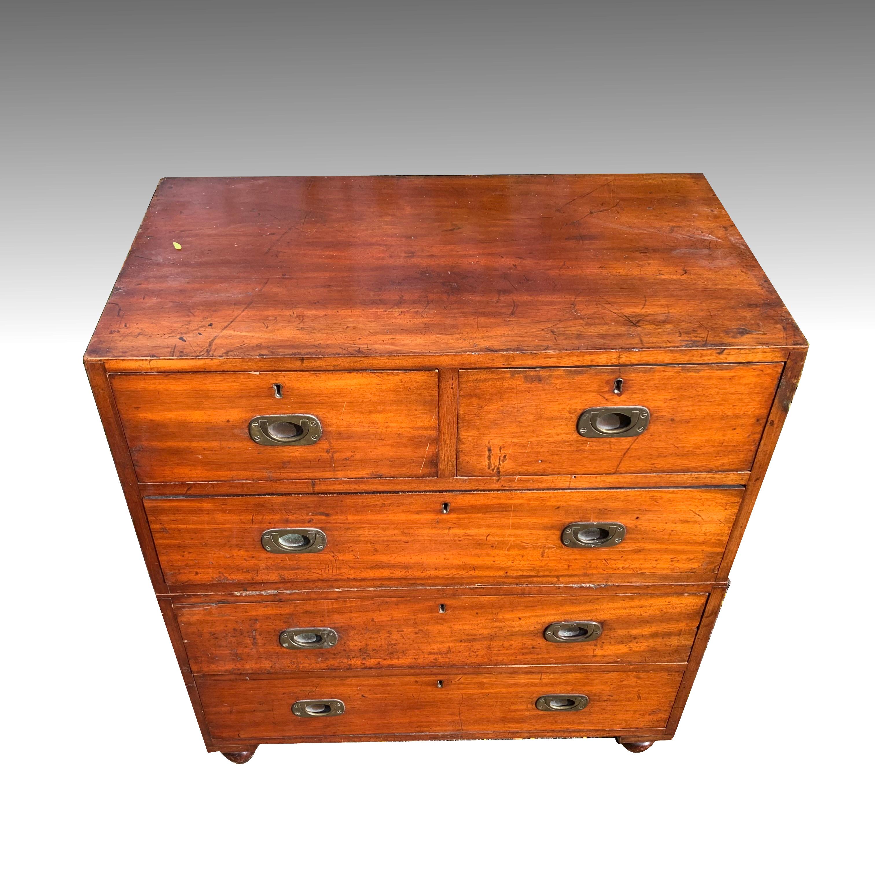 Small Teak Military Campaign Chest of Drawers In Distressed Condition In Folkestone, GB