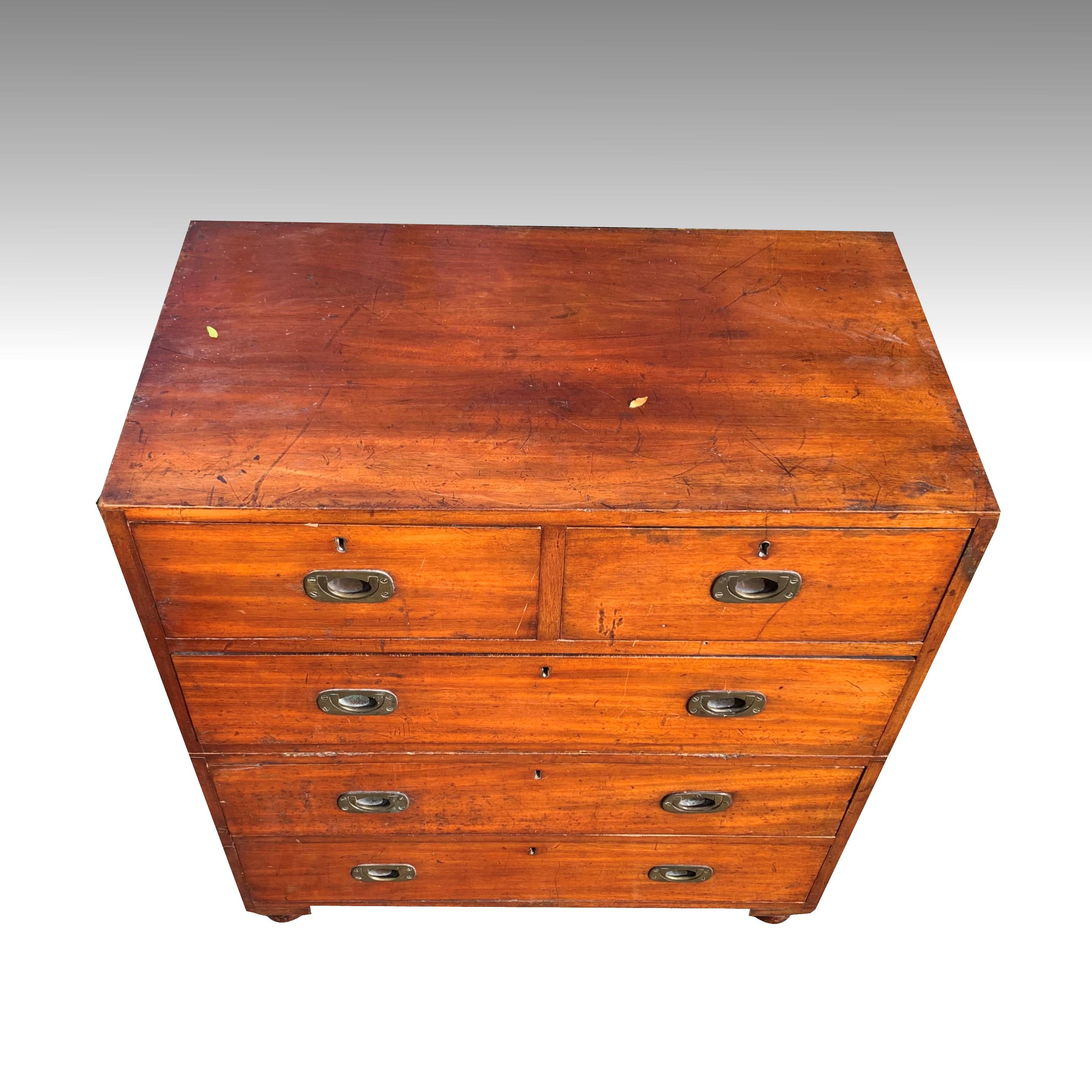 Small Teak Military Campaign Chest of Drawers 1