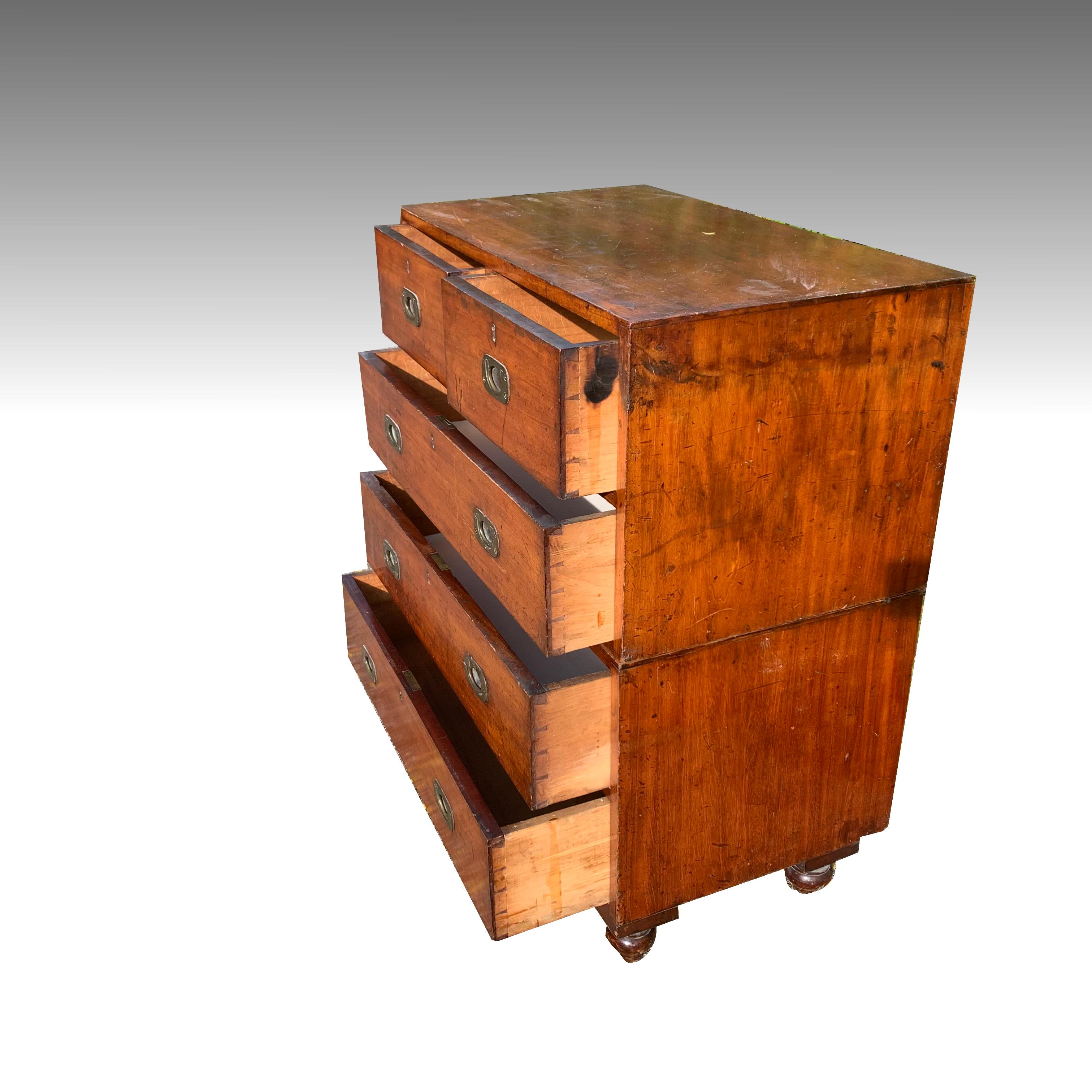 Small Teak Military Campaign Chest of Drawers 2