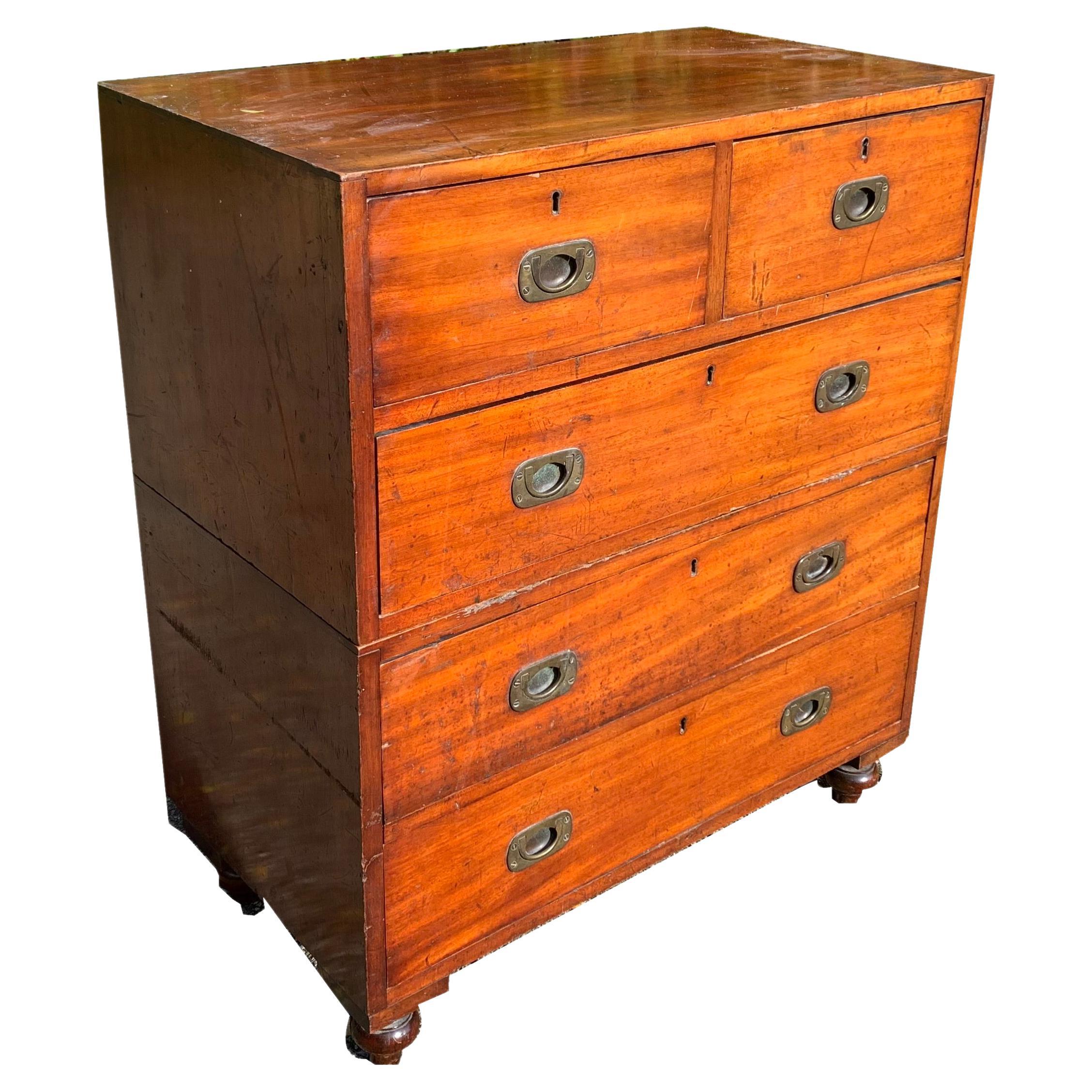 Small Teak Military Campaign Chest of Drawers