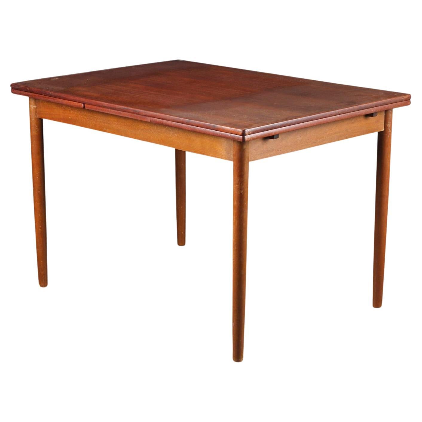 Small Teak + Oak Draw Leaf Dining Table For Sale