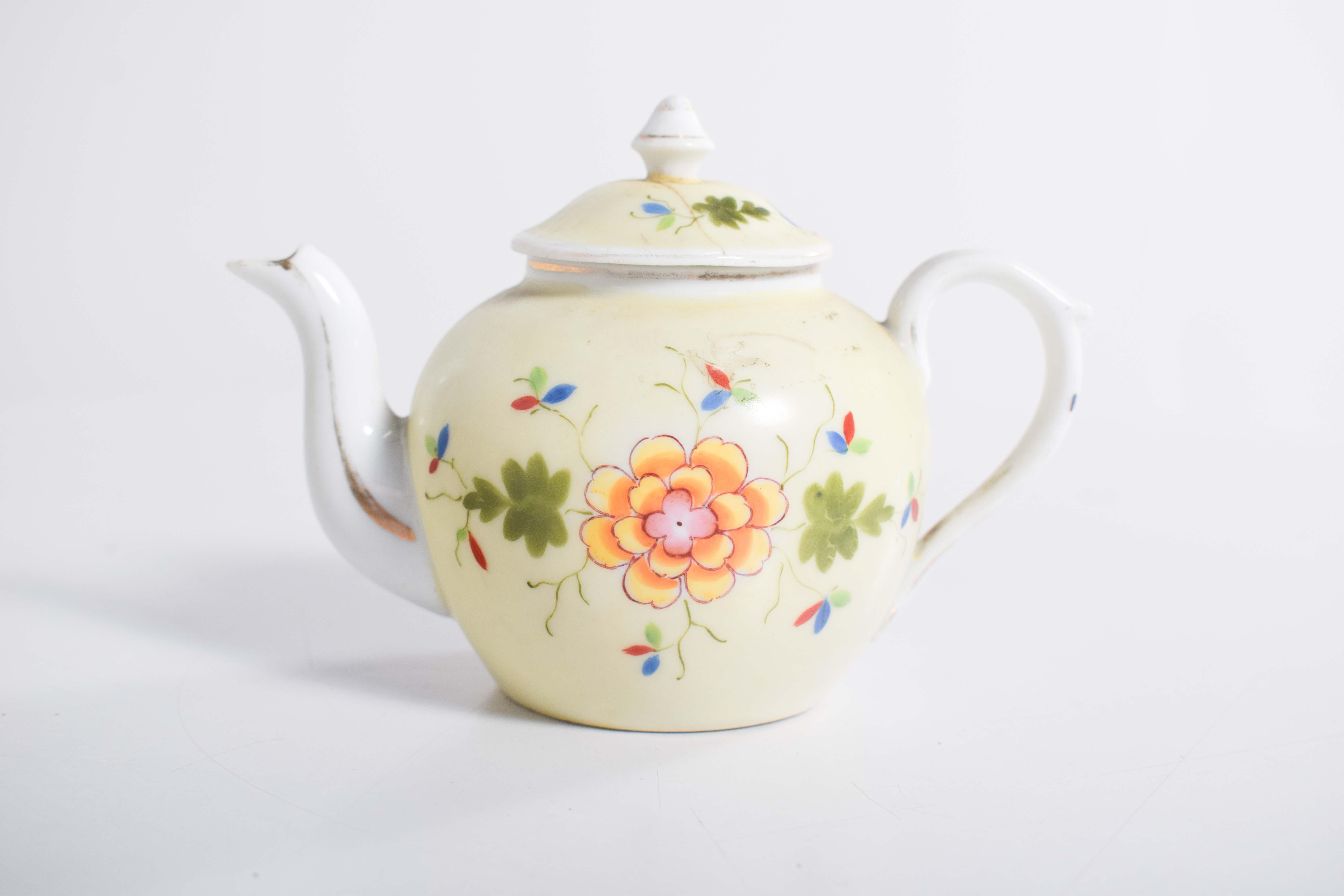 Porcelain Small Teapot, Milk Jug and Sugar Bowl For Sale