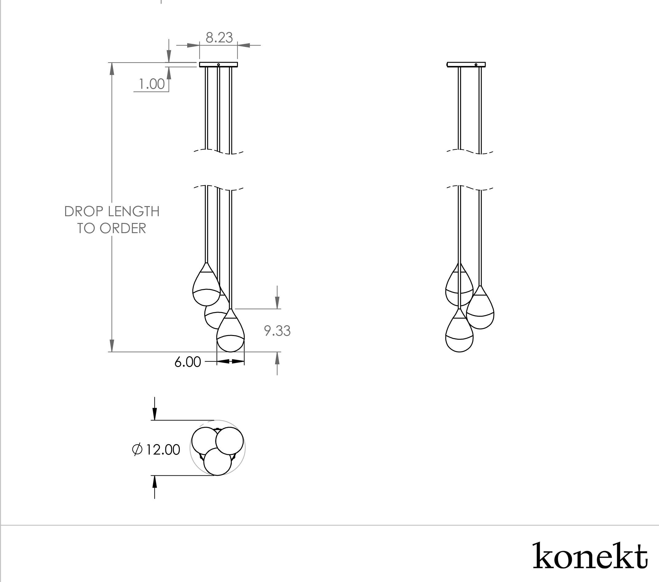 American Konekt Small Teardrop Pendant 3 Cluster with Grey Glass For Sale