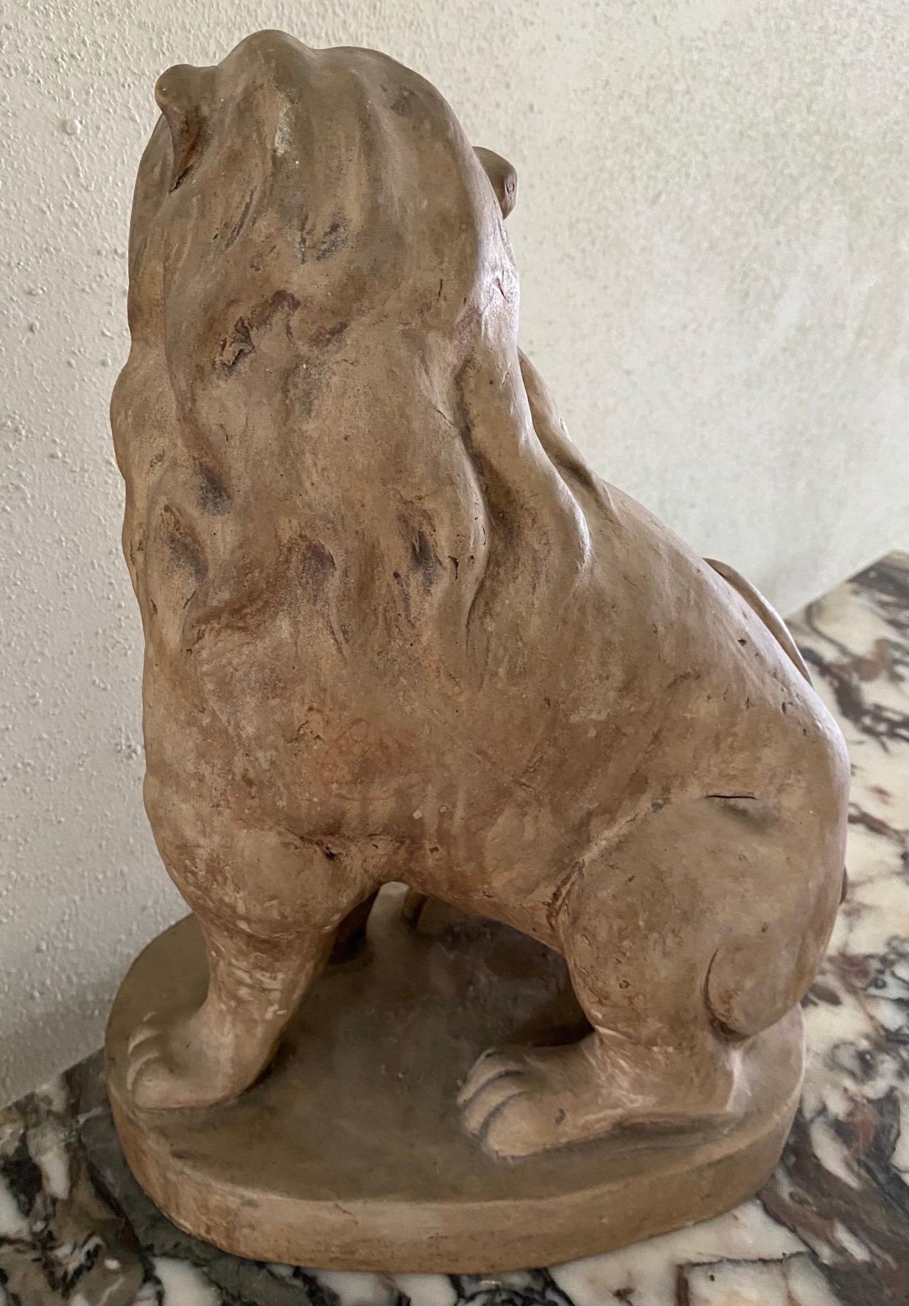 Small Terracotta Lion Sculpture In Good Condition For Sale In Sheffield, MA