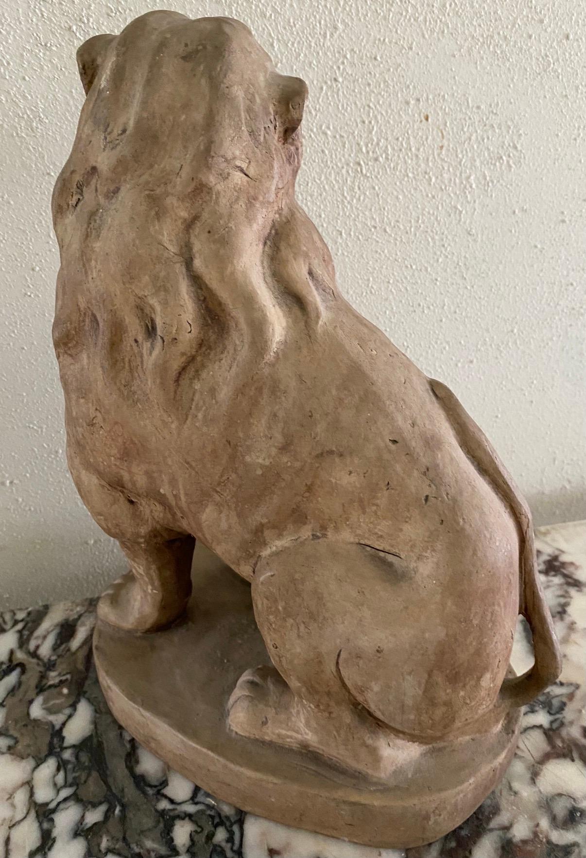 20th Century Small Terracotta Lion Sculpture For Sale