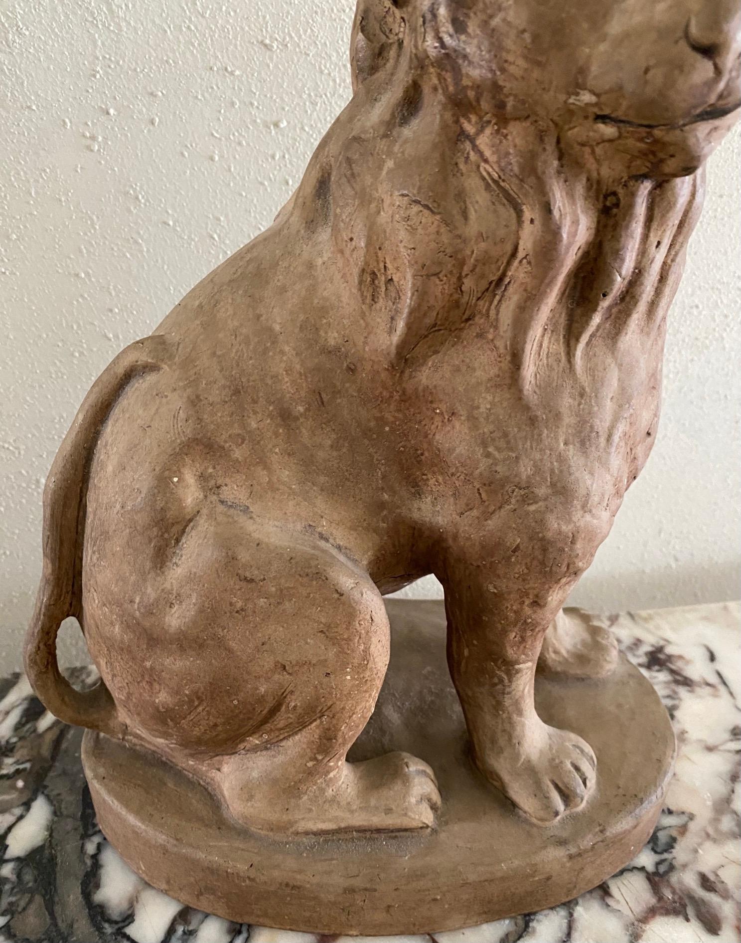 Small Terracotta Lion Sculpture For Sale 1