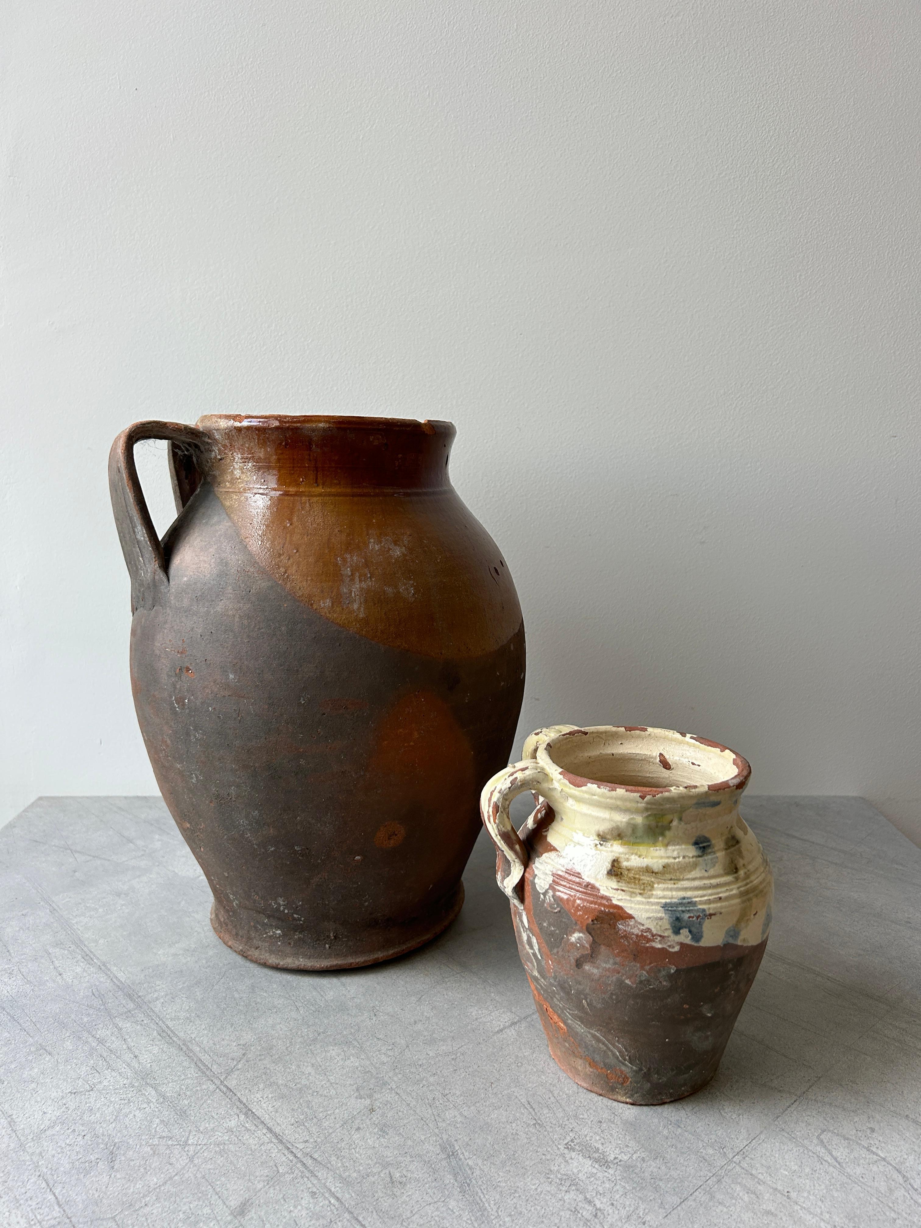 Rustico Vaso piccolo in terracotta Pignata con macchie multicolore in vendita