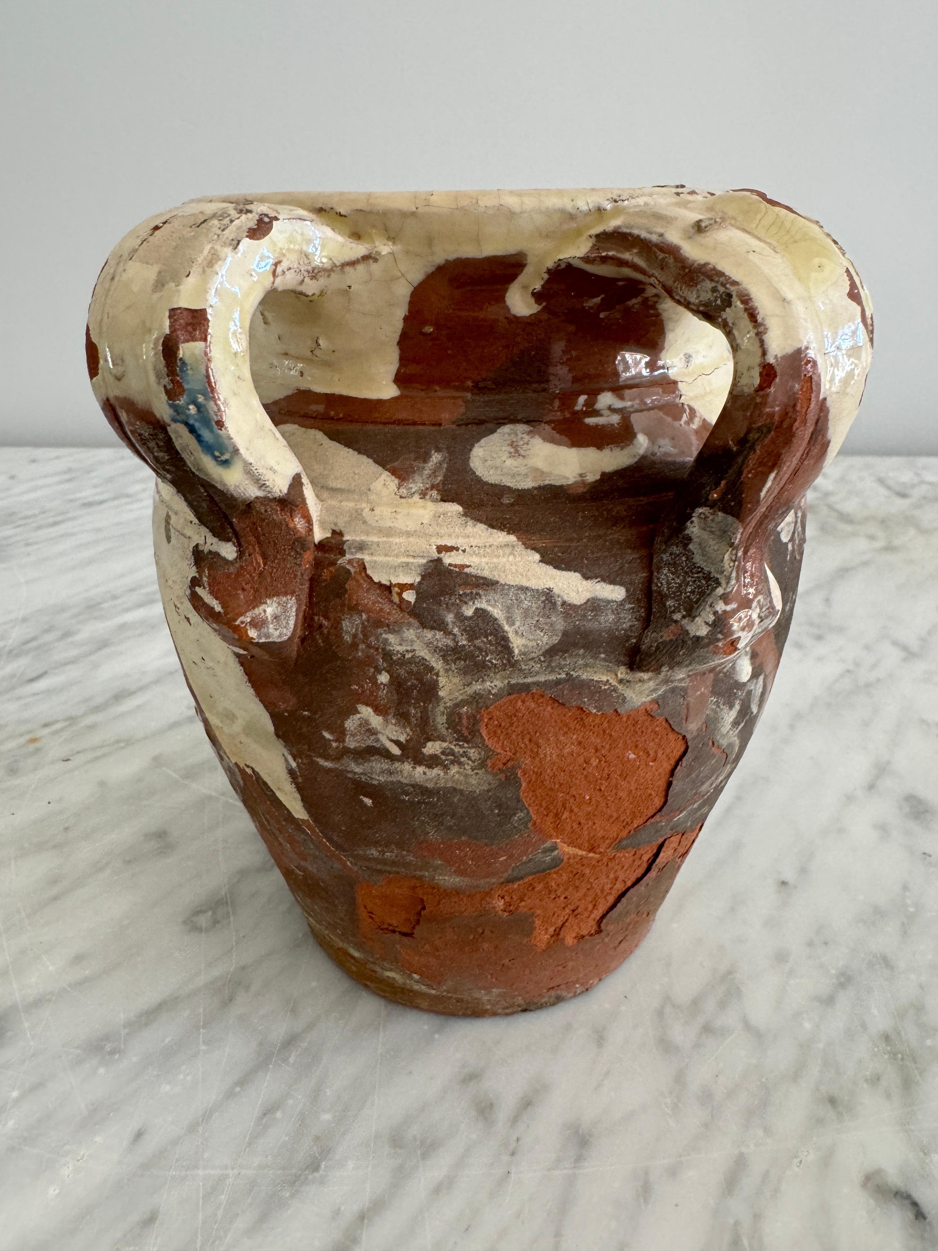 XX secolo Vaso piccolo in terracotta Pignata con macchie multicolore in vendita