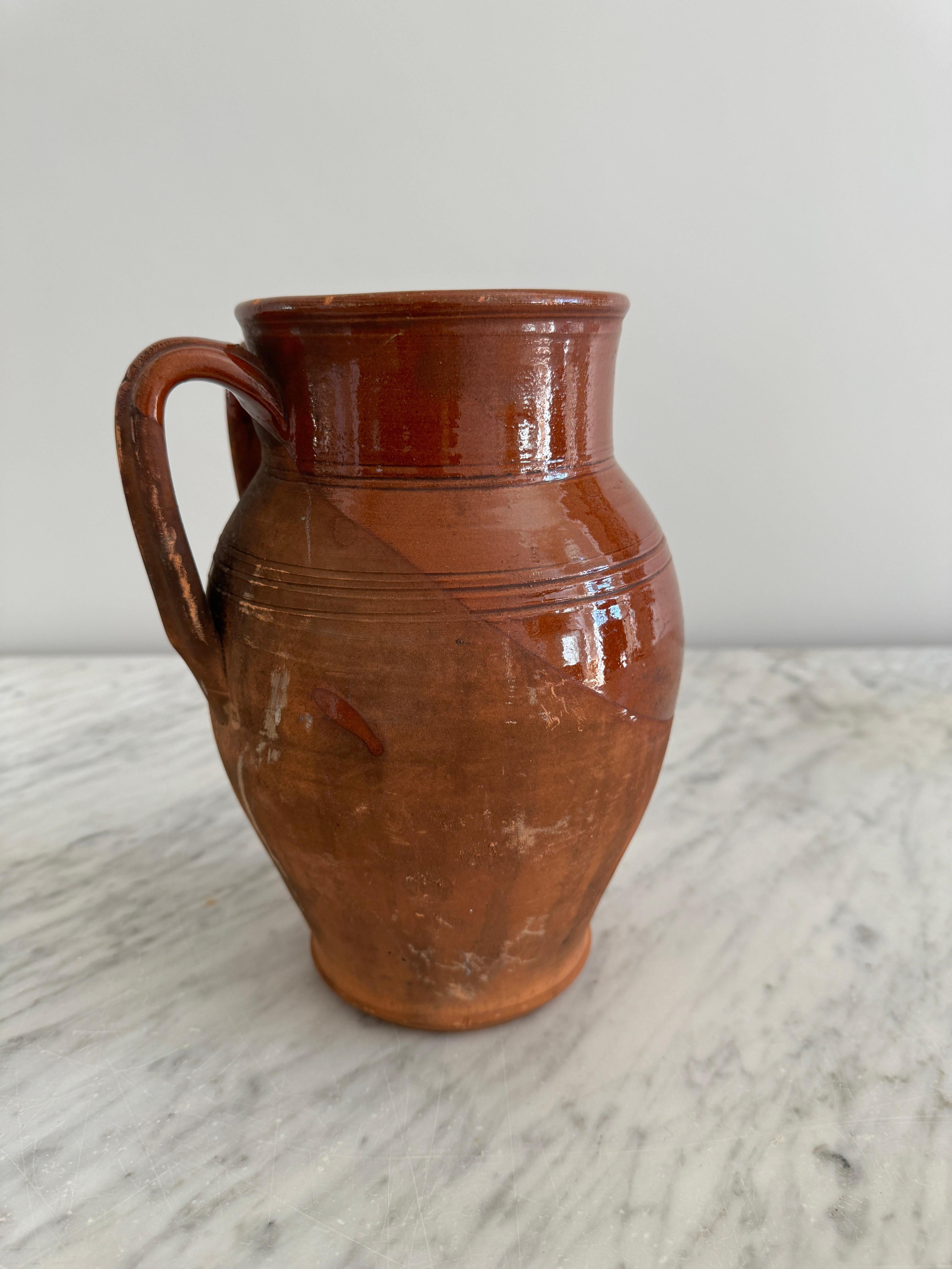 Vaso Pignata piccolo in terracotta con mezza glassa In condizioni buone in vendita a Ventura, CA