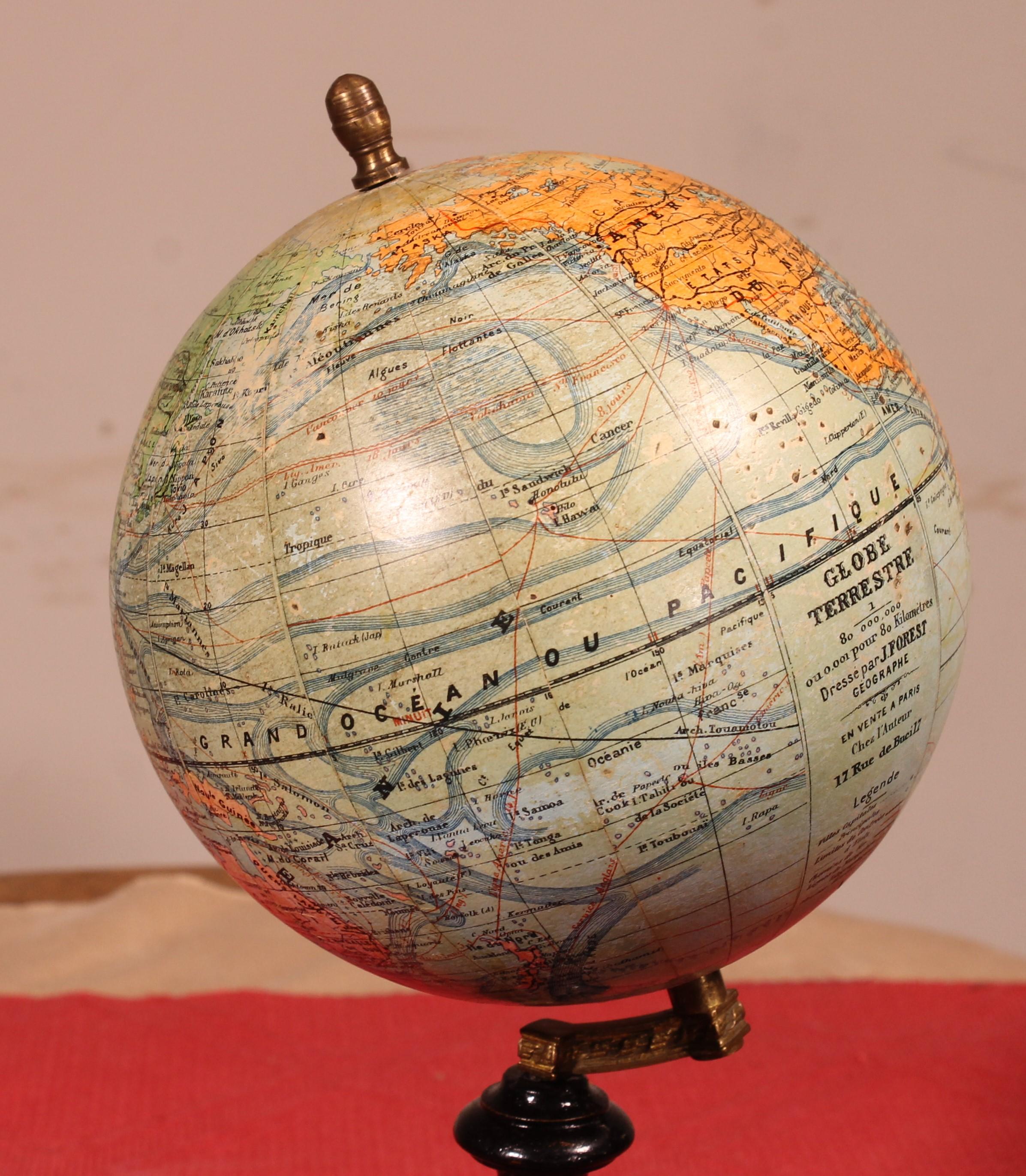 lovely little terrestrial globe by Maison Forest Rue de bucci circa 1910

Very beautiful terrestrial globe in superb condition. no pock some traces of wear, but really minimal which has kept very beautiful colors with beautiful colors of blue thanks
