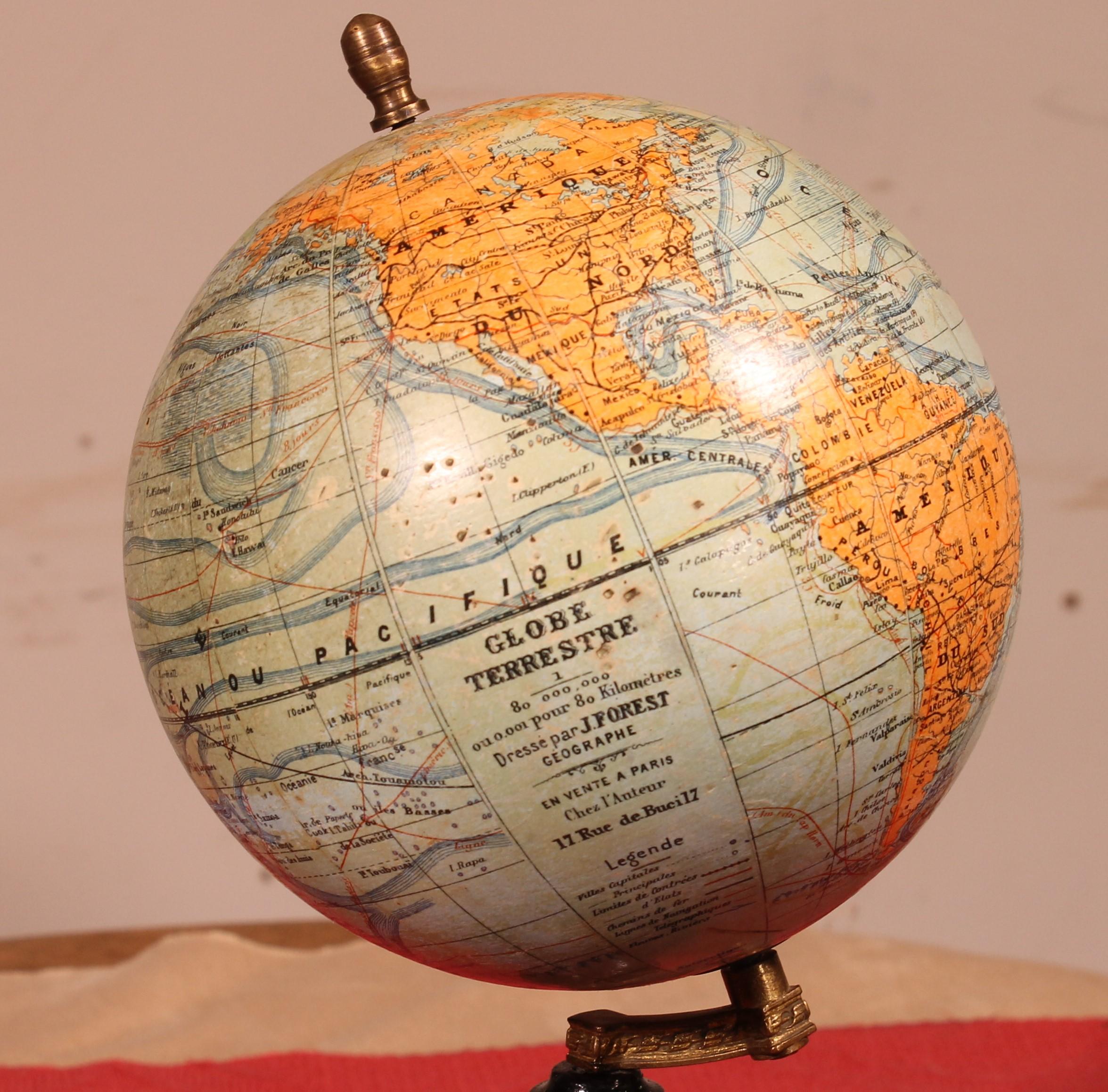French Small Terrestrial Globe By J.forest - Paris Circa 1910