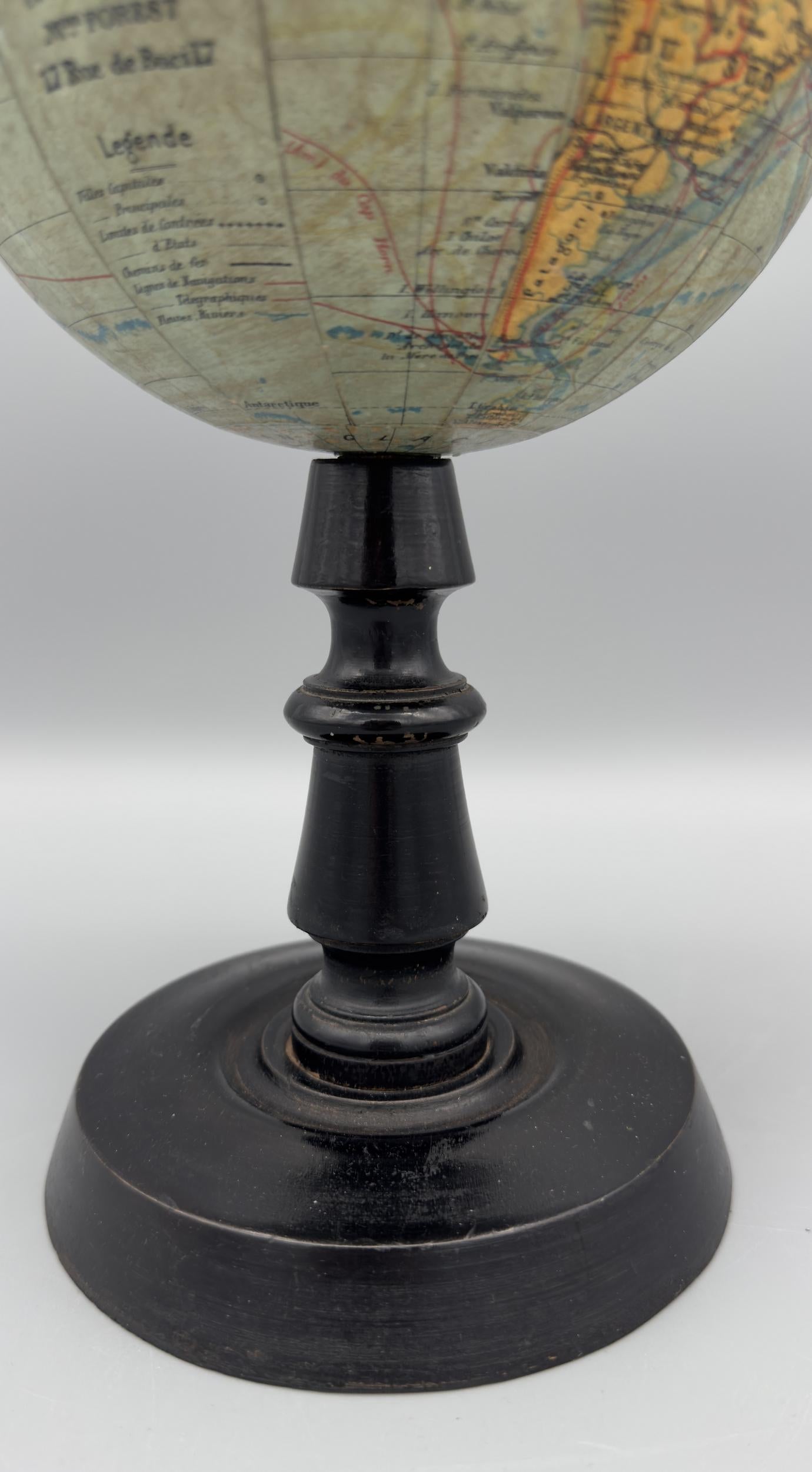 Wood Small terrestrial globe by Joseph Forest, Paris, France, circa 1890 / 1900 For Sale